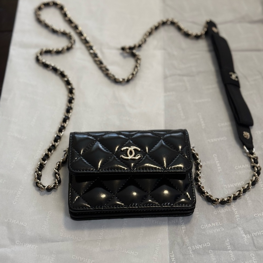 NWT CHANEL Black Patent Leather Crossbody Bag